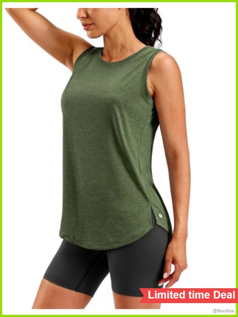 Women's Athletic Loose Fit High Neck Long Tank Top with Side Slit